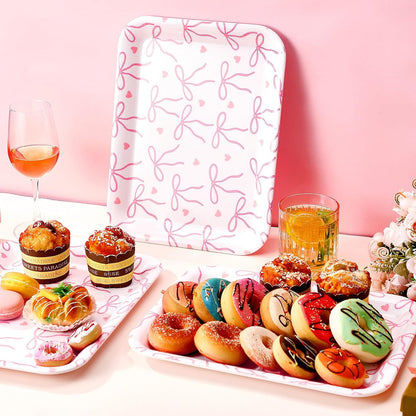Tioncy 3 Pcs Pink Bow Serving Tray Bowknot Reusable Plate Dish 13" x 10" Decorative Tray Platter for Serving Food Room Organiser Home Party Supplies