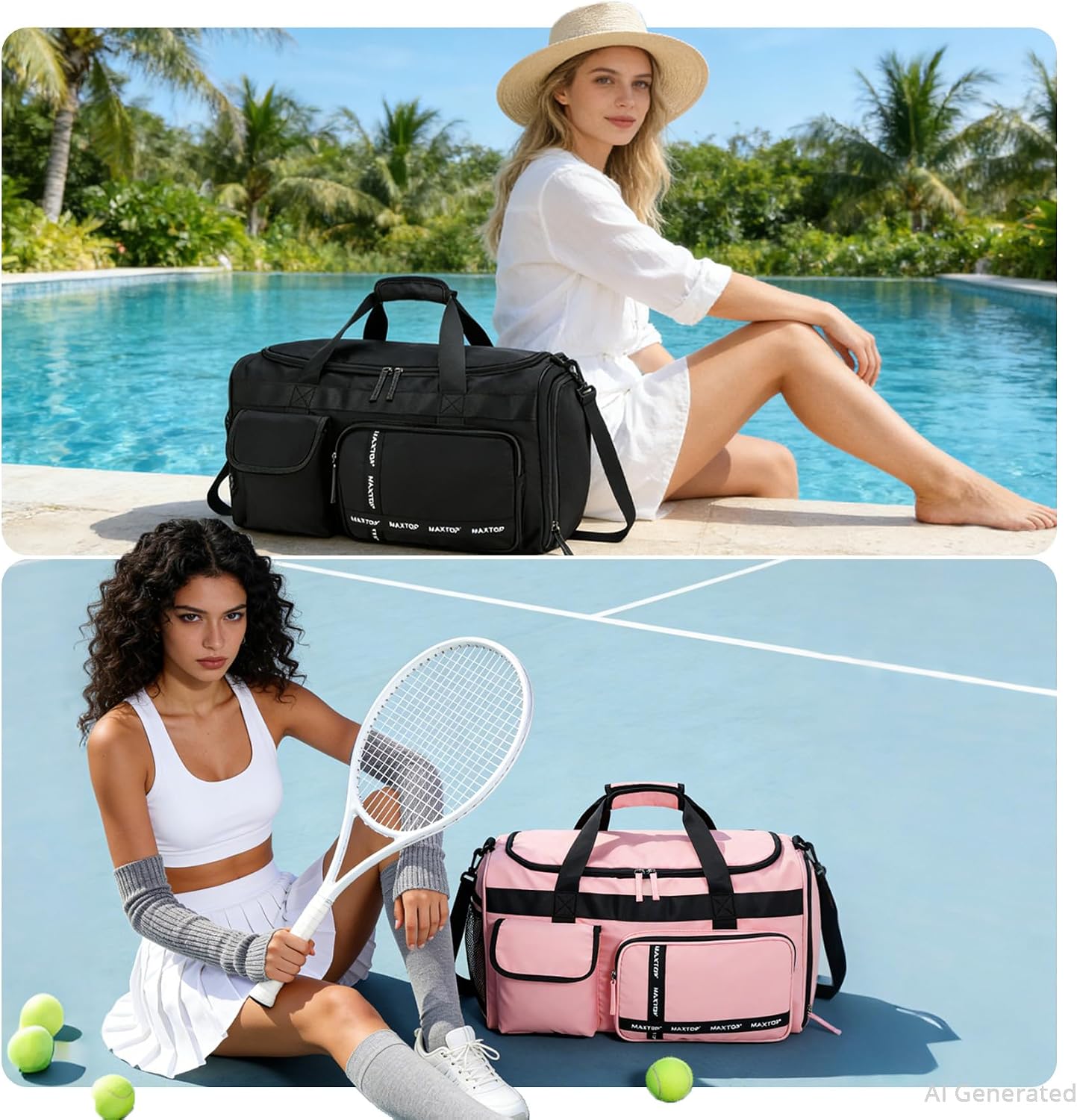 MAXTOP Gym Bag for Women Men Travel Duffle Bag Large Capacity Carry On Weekender Overnight Bag With Shoe Compartment Gym Tote Dry Wet Separation Duffel Bag for Travel