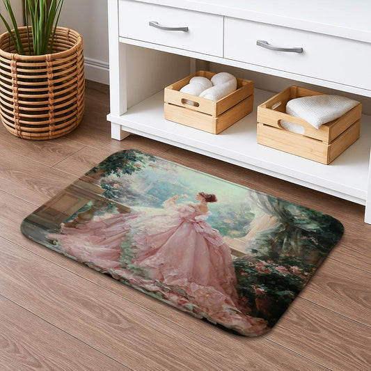 Elegant Peach Floral Quick Dry Bath Mat, Vintage Garden Princess Absorbent Non Slip Shower Mat, Romantic Memory Foam Washable Bath Rugs for Bathroom Toilet Restroom Decorative 20x32 Inch