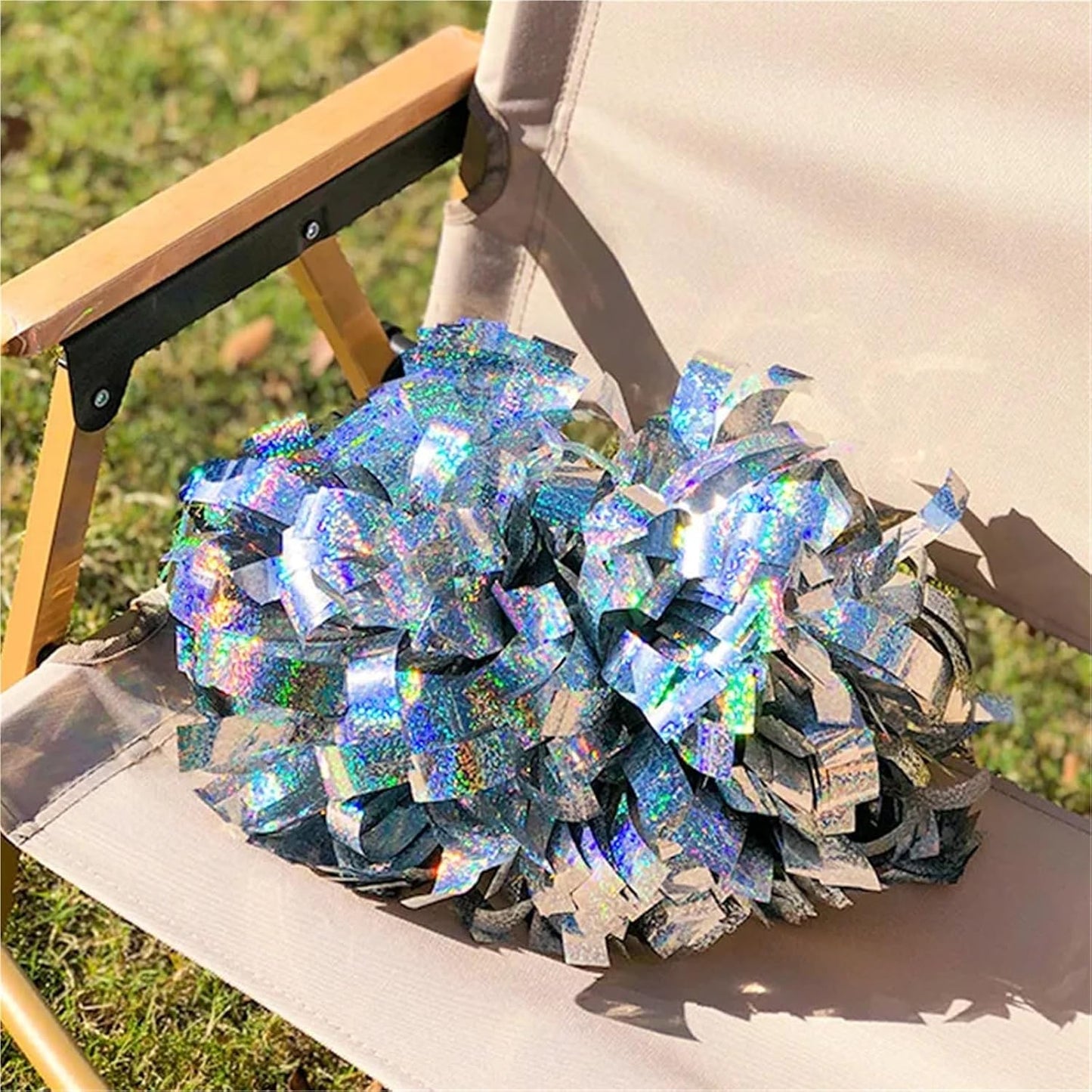 Shining Cheer Pom Poms 3pcs Colorful Laser Cheerleading Pom Poms with Baton Handle for Team Spirit Sports Dance Cheering