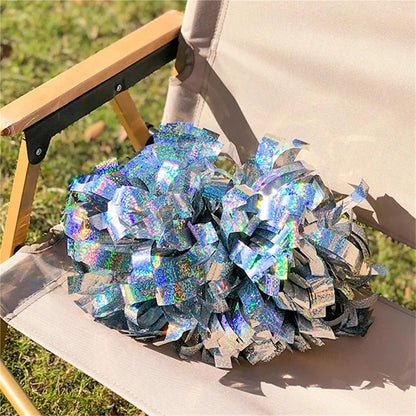 Shining Cheer Pom Poms 3pcs Colorful Laser Cheerleading Pom Poms with Baton Handle for Team Spirit Sports Dance Cheering