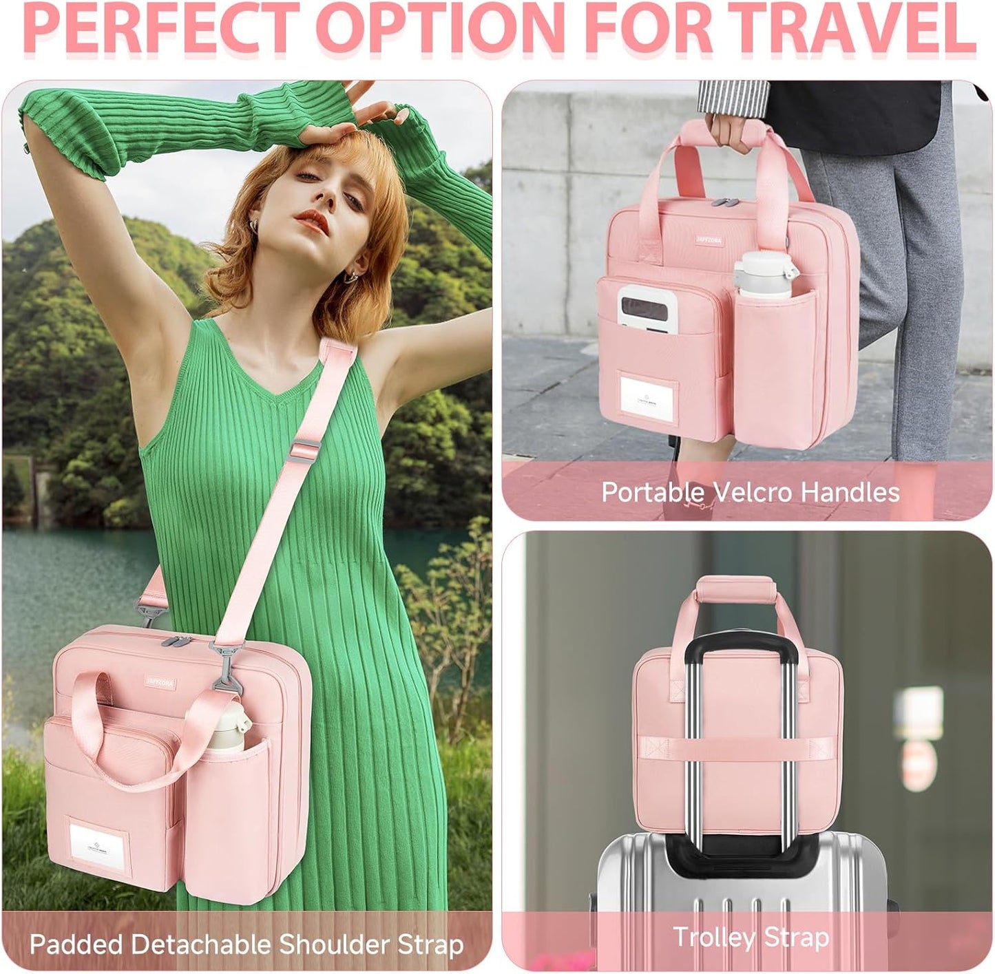 3 Ring Zipper Binder Bag, 3 Inch D-Ring 700 Sheet Capacity, Portable File Organizer with Removable Shoulder Strap & Multiple Pockets for School Office Travel Summer Study Back to School,Pink