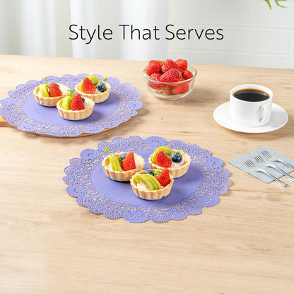 Pastry Tek 6 x 6 Inch Lace Doilies, 100 Decorative Tableware Placemats - Disposable, Round, Pink Paper Table Doilies, For Birthdays, Or Weddings, Table Decor - Restaurantware