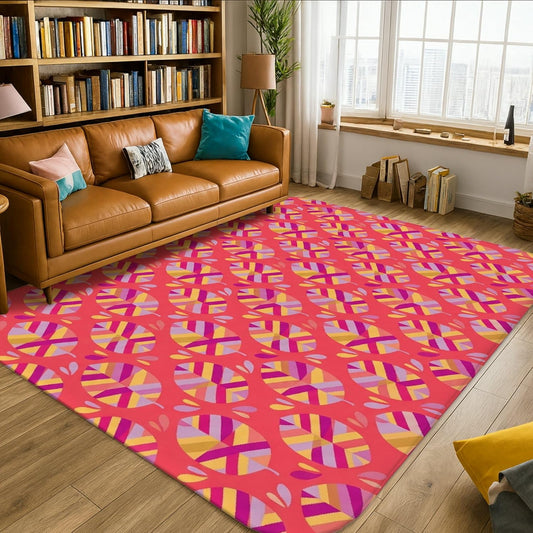 Flower Area Rug, Modern Vibrant Stripes Geometric Spring Peach Low Pile Sponge Soft Rectangle Carpet Stain Resistant Rugs for Living Room Bedroom New Home Dining Decor 5' X 7'