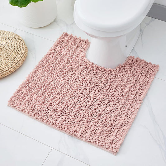 ILANGO Toilet Rugs U Shaped Pink 24x24 Bathroom Rugs,Extra Soft Absorbent Chenille Bath Rugs,Thick Non-Slip Shaggy Bath Mat,Machine Washable Quick Dry Shaggy Bath Mats for Toilet Contour