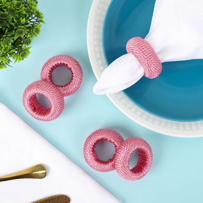ALPHA Living HOME Napkin Rings for Dinner Table Set of 12 - Handmade Rayon Farmhouse Table Decor, Boho Chic Wedding Accessories, Holiday Party Decor, Dining Table Setting (Pink)