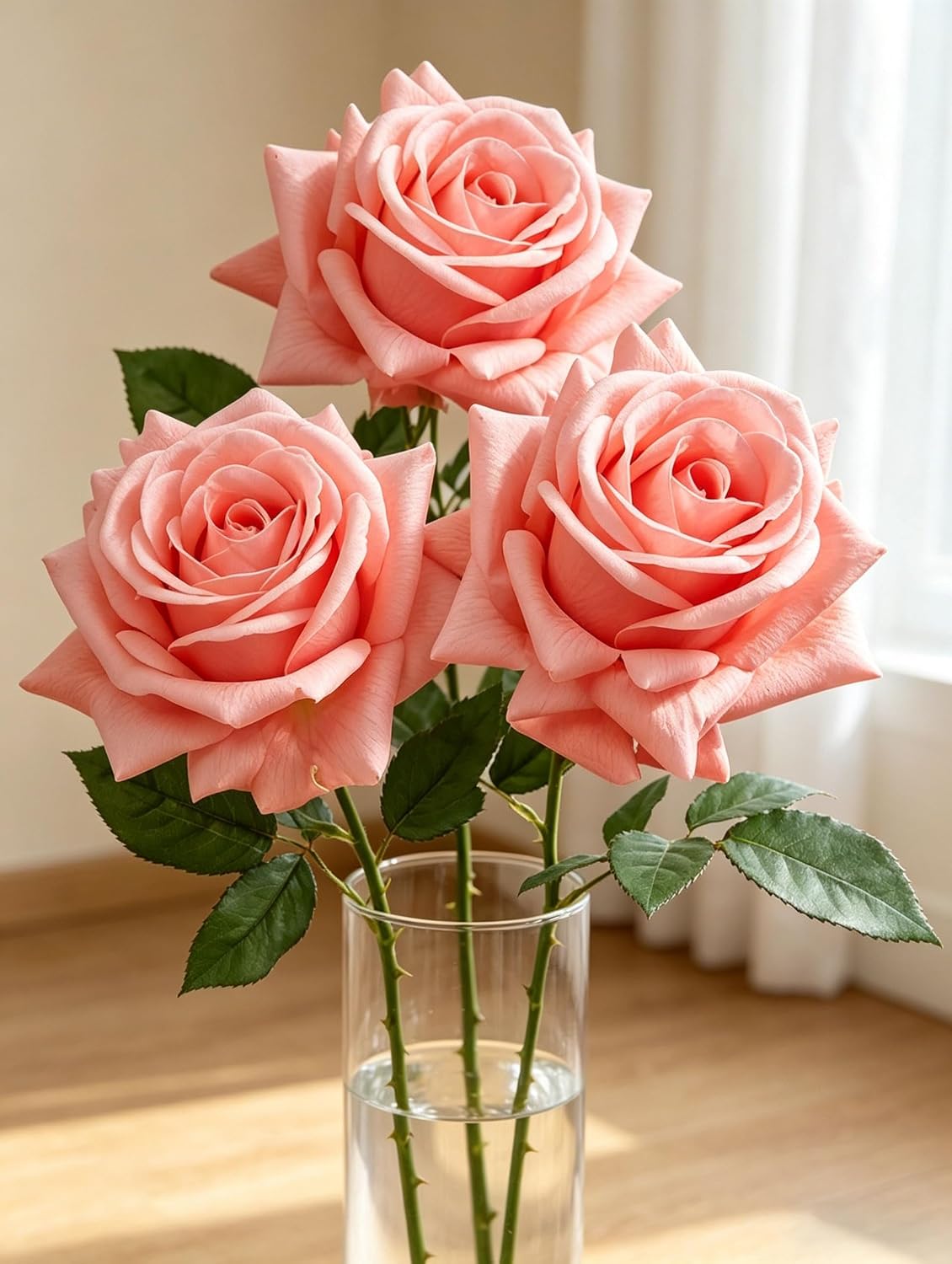 3 Pcs Artificial Roses, 16.5 Inch Real Touch Fake Rose Bouquet, Peach | Real Touch Lifelike, Ideal for Wedding Bridal Bouquet, Table Centerpiece, Home Decor, Valentine's Day Gift & Party Decor
