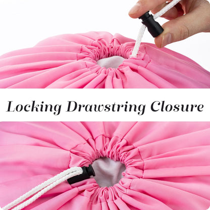 Nylon XL Laundry Bag - Locking Drawstring Closure and Machine Washable. These Large Bags will Fit a Laundry Basket or Hamper and Strong Enough to Carry up to Three Loads of Clothes (Pink 22" x 32")