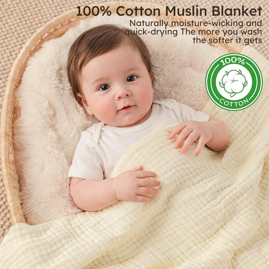 Unnivoll 100% Cotton Muslin Blanket Queen Size 90" x 90" for Bed Couch Summer Gauze Blanket for Adults Lightweight and Breathable Apricot
