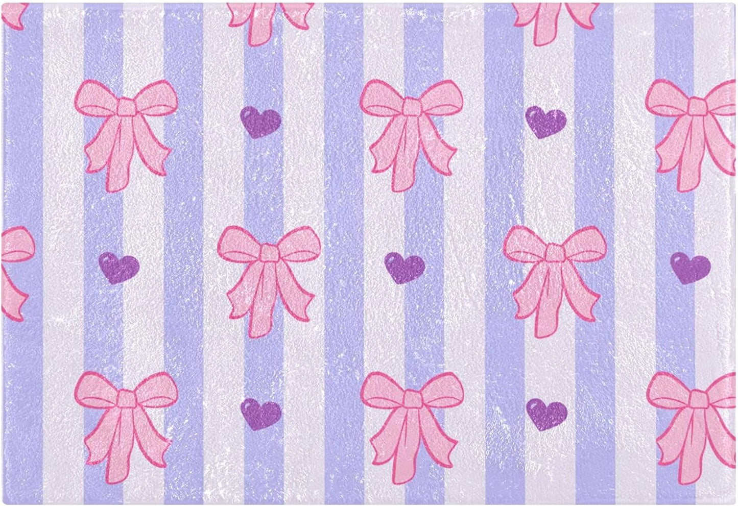 Pink Bows and Stripes Bathroom Rugs, Ultra Soft Absorbent Plush 16” x 24” Bath Mats, Non-Slip Machine Washable Shaggy Floor Rugs for Bathroom Tub