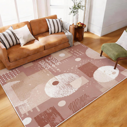 Boho Geometric 5x7 Area Rugs for Living Room, Washable Pink Abstract Geometry Large Rug, Modern Minimalism Pattern Carpet Soft Low Pile Non Slip for Bedroom Home Decor SBY360rs