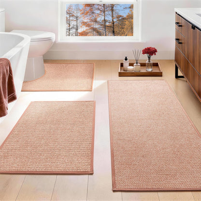 YIHOUSE Pink Bathroom Rugs Sets 3 Piece, Quick Dry Thin Bath Mat with Toilet Rug, Non Slip Absorbent Machine Washable, Bath Runner Rugs for Bathtub Sink Home Decor