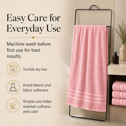 Velqora Bath Towels 4 Pack, 30 x 60 Inches, Large 100% Cotton Towels, Soft, Absorbent, Comfortable for Home, Spa, and Gym, (Pink,Gray,Beige,Blue)