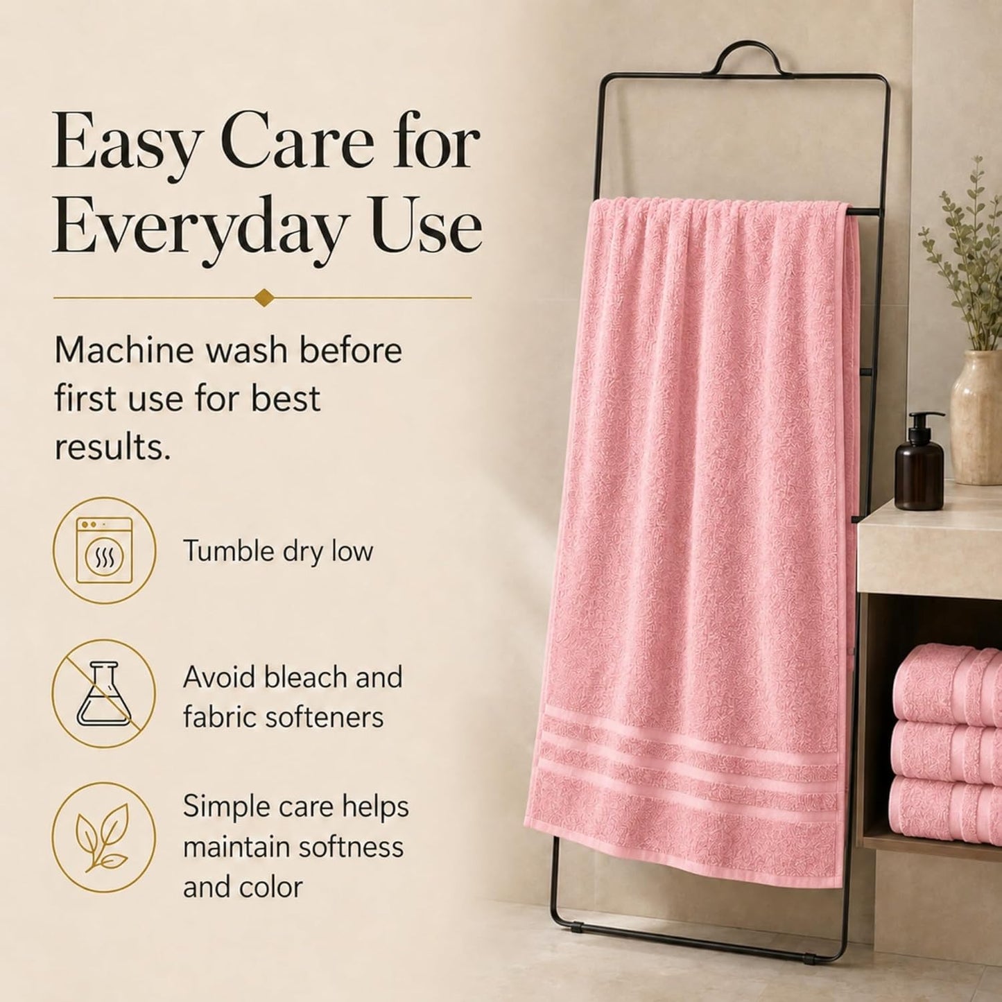 Velqora Bath Towels 2 Pack, 30 x 60 Inches, Large 100% Cotton Towels, Soft, Absorbent, Comfortable for Home, Spa, and Gym, (Pink)