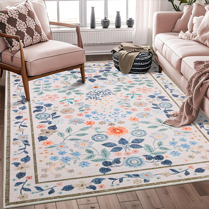 YIHOUSE 5x7 Pink Area Rug, Washable Bedroom Rug Floral Non Slip Soft, Small Colorful Throw Carpet for Nursery Dorm Kids Room Playroom Girls Room Pink,5'x7'