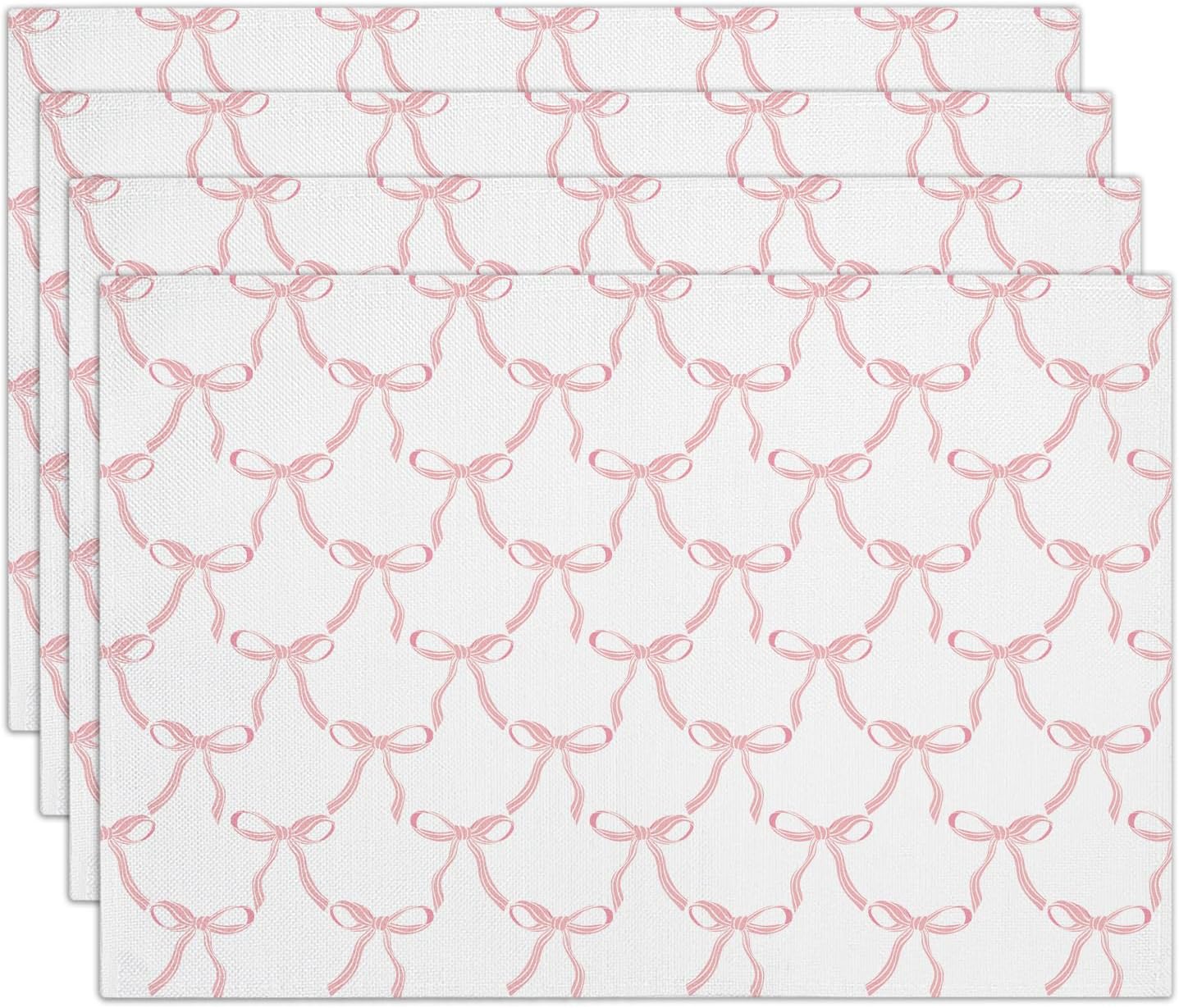 Pink Bow Placemats Set of 4, 12x18 Inch Waterproof Washable Heat Resistant Place Mats, Table Placemats for Dining Restaurant Farmhouse Decoration, Indoor Outdoor Table Decor -rc12