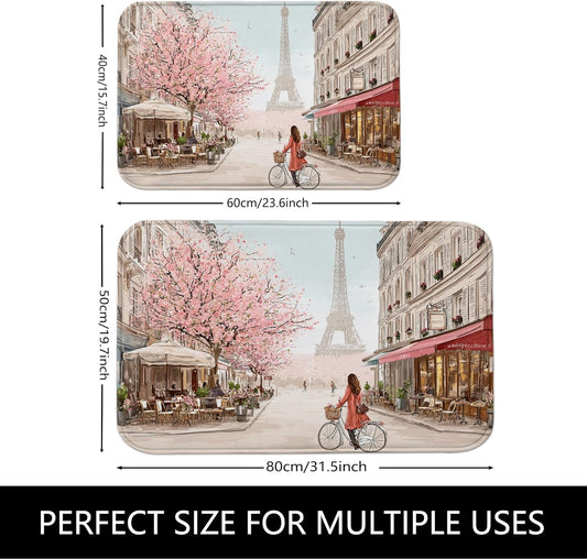 Vintage Artistic Quick Dry Bath Mat, Peach Cherries Blossom Scene Absorbent Non Slip Shower Mat, Spring Washable Bath Rugs for Bathroom Toilet 20x32 Inch