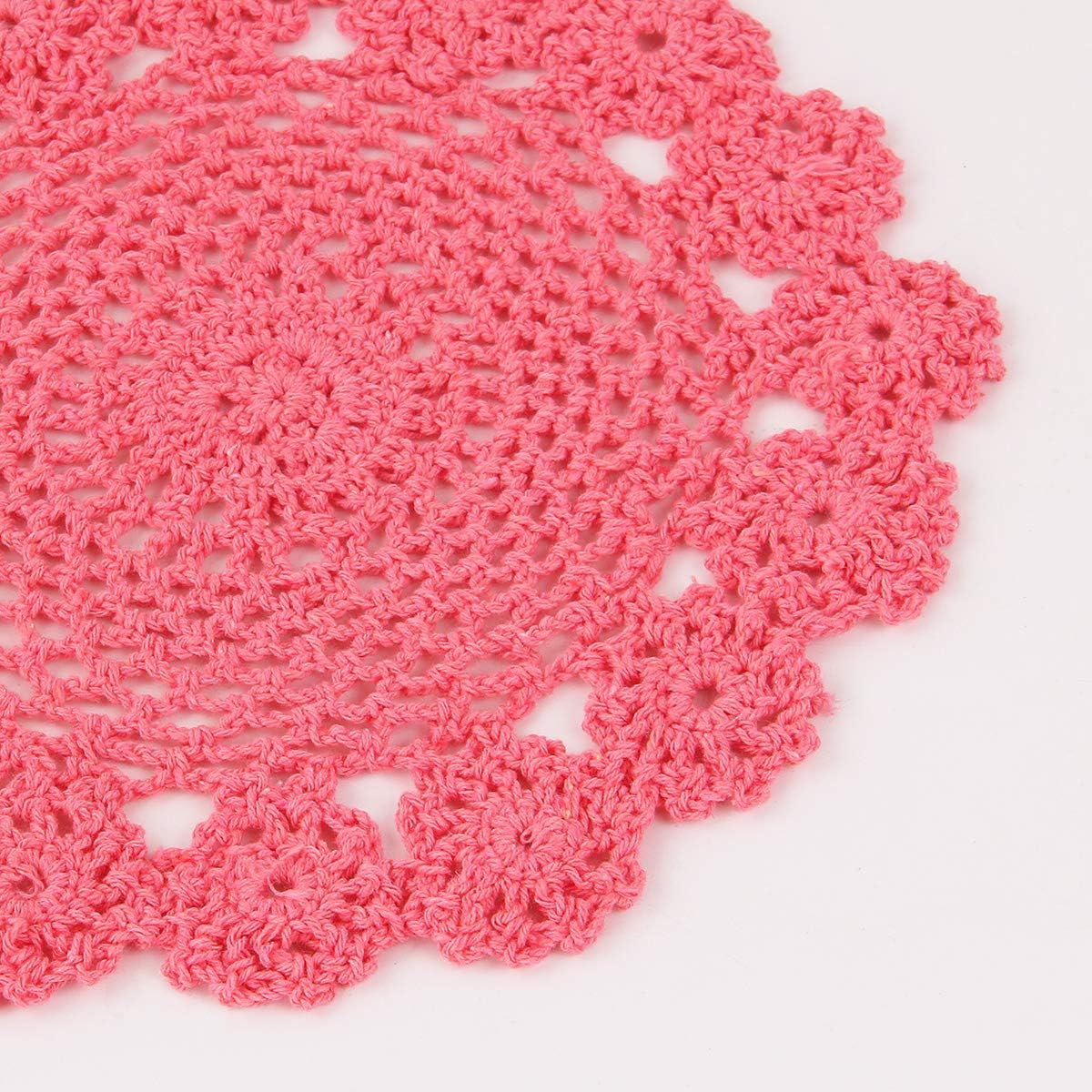 kilofly Crochet Cotton Lace Table Placemats Doilies Pack, 4pc, Pink, 7 inch