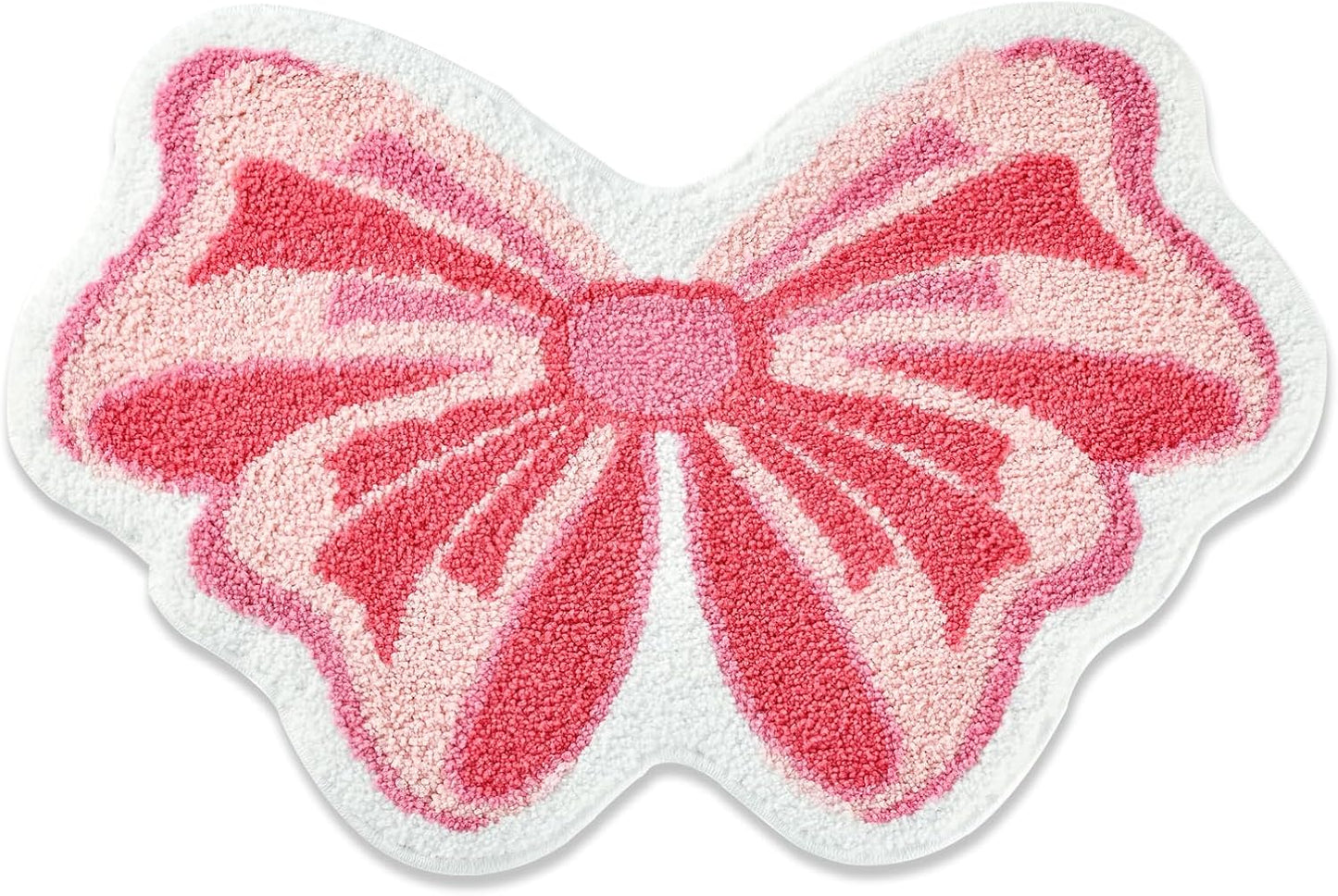 Pink Bow Bathroom Rug, Soft Tufted Plush Washable Non-Slip Kawaii Bow Bath Mat, Bedroom Kitchen Floor Door Mat for Home