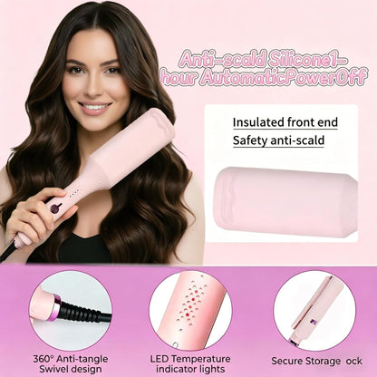 Hair Crimper for Women’s Beach Waves – Pink Deep Waver Curling Iron, 1.25-Inch Ionic Ceramic Hair Tool with Four Temperature Settings, Easy to Use for Long/Short Hair（Pink）