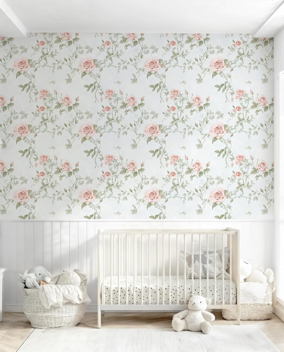 Floral Peel and Stick Wallpaper Pink Flower Wall Paper Vintage Botanical Green Leaf Contact Paper for Cabinet Bedroom Waterproof Self Adhesive Removable Vinyl Roll Deco 17.3" x 78.7"