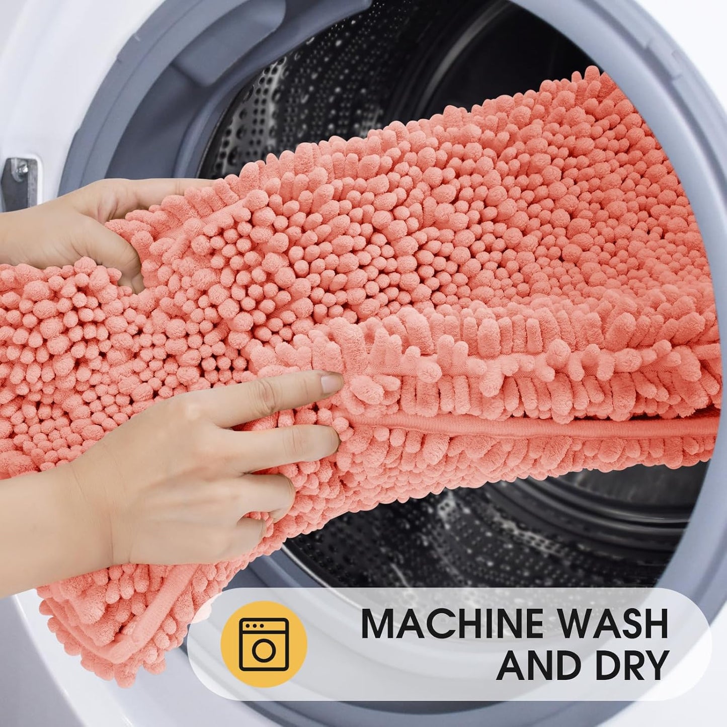 ACCUMTEK Upgrade Luxury Coral Bathroom Rug Mat 36"x24", Ultra Soft Thick Absorbent Bath Mats, Non Slip Chenille Toilet Mat for Bathroom, Bedroom, Kitchen, Shower, Tub