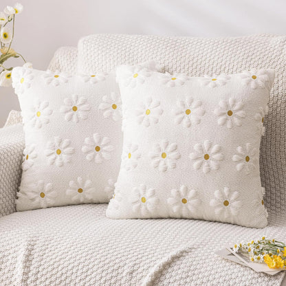 AQOTHES Spring Summer Pink Throw Pillow Covers 18x18 inch Set of 2 Flower Floral Faux Fur Cute Throw Pillows for Sofa Couch Living Room Decor