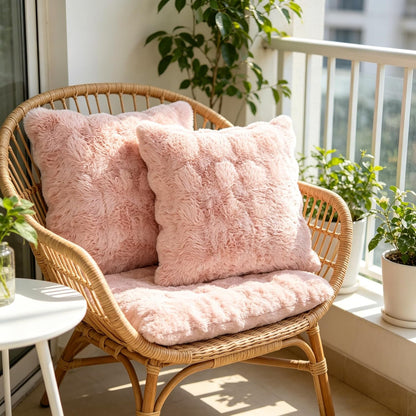 NIULAA Soft Fluffy Faux Fur Throw Pillow Covers 18x18 Blush Pink Set of 2 Luxury Thick Plush Cute Decorative Pillowcases for Sofa Couch Living Room