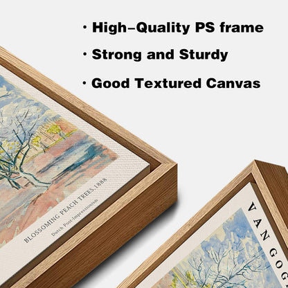Framed Canvas Wall Art Blossoming peach threes By Vincent Van Gogh. The Word Classice Art Reproduction Artwork for Living Room, Bed Room, Office Home Decoration 12x16in (Natural Framed)