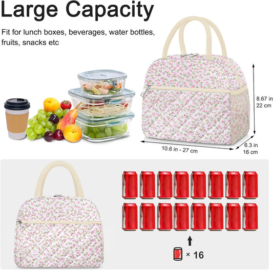KUBYA Lunch Bag Lunch Box for Women Adult Men Insulated Quilted Reusable Large Lunch Tote Bag Leakproof Simple Cooler Bag for Work Office Picnic Beach or Travel