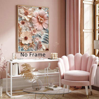 Pink Flower Canvas Wall Art Abstract Botanical Prints Elegant Floral Pictures Pink and Blue Artwork Abstract Aesthetic Wall Art Pastel Flower Paintings Aesthetic Floral Posters for Room 16x24in No Frame