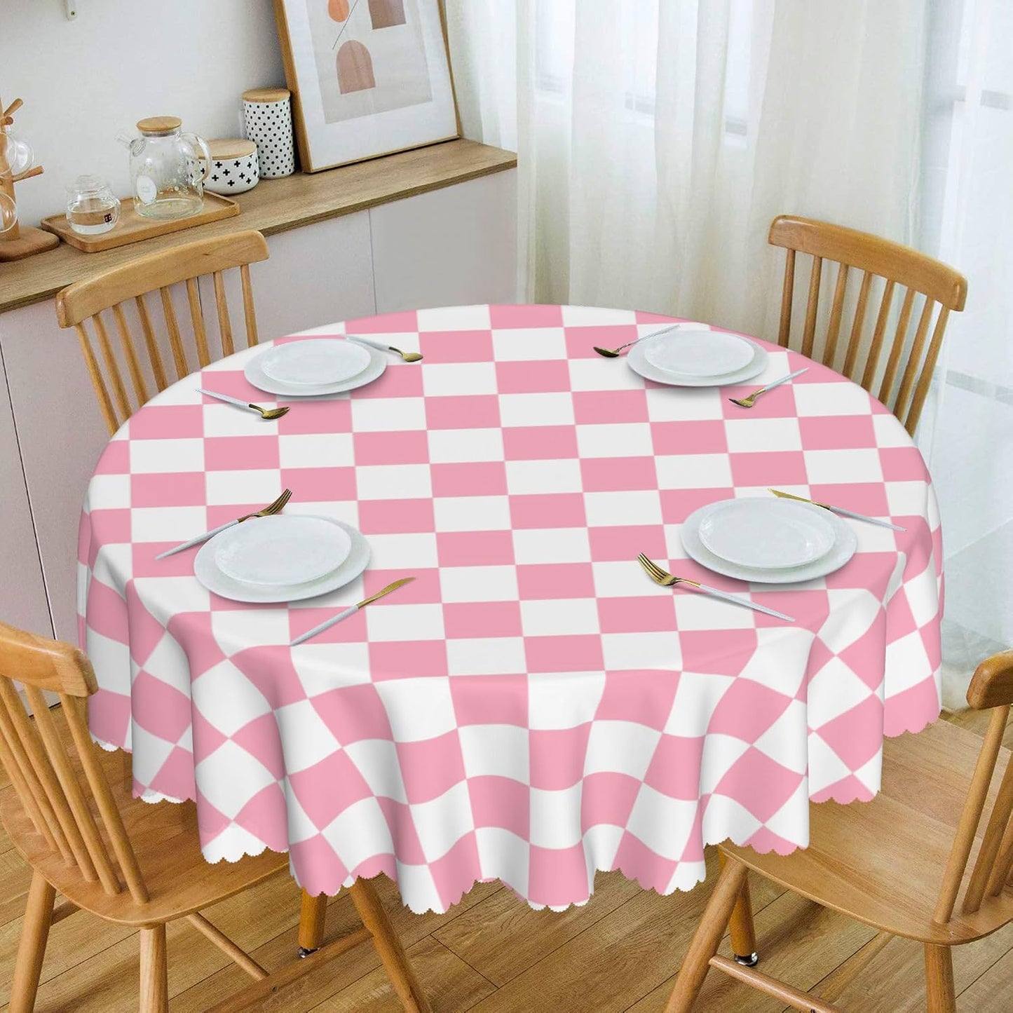 Ohocut Checkered Table Cloth, Classic Checkerboard Tablecloth for Picnic, Party, Dinner Table Cover, Waterproof Washable Wrinkle Resistant (Pink, 60''x60'' (Round))
