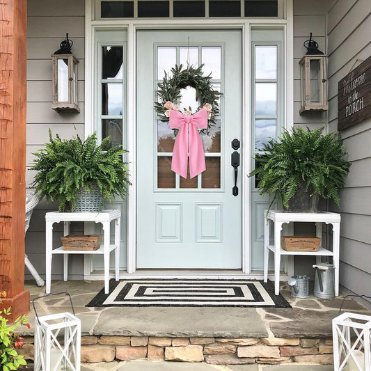 2 Pcs Light Pink Wreath Sash for Front Door Linen Wreath Ribbon Bow for Yard Porch Garland Home Decor