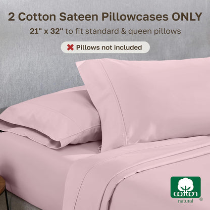 California Design Den Standard Queen Size Pillowcase Set - 400 Thread Count, 100% Cotton Sateen, Set of 2 Pillow Covers, Soft and Breathable - Pink