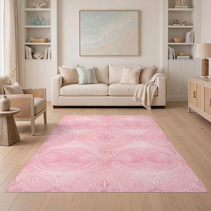 5'x7' Washable Abstract Abstract Area Rug, Pink Flatwoven Floor Covering for Dining Room, Under Table, Home Office, Non-Slip Chair-Friendly Carpet | Ref:2129631