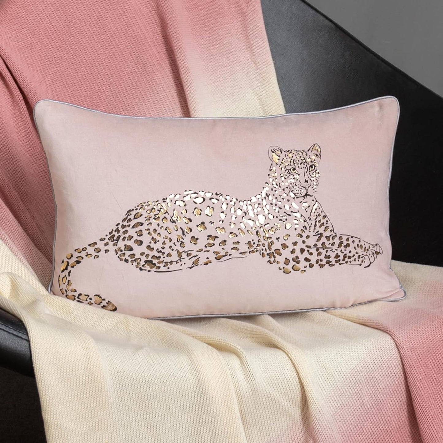 JWH Leopard Print Throw Pillow Cover Decorative Velvet Cushion Case Gold Foil Printing Lumbar Pillowcase for Bed Couch Chair Car 12x20 Inches Light Pink