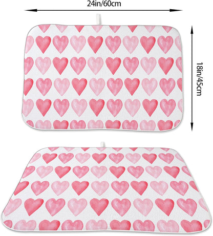 Valentine's Dish Drying Mat 18x24 Inches For Kitchen Counter Absorbent Pink Love Heart Kitchen Mother's Day Anniversary Wedding Drying Mat Pad For Home Kitchen,Dining Room,Office Decoration