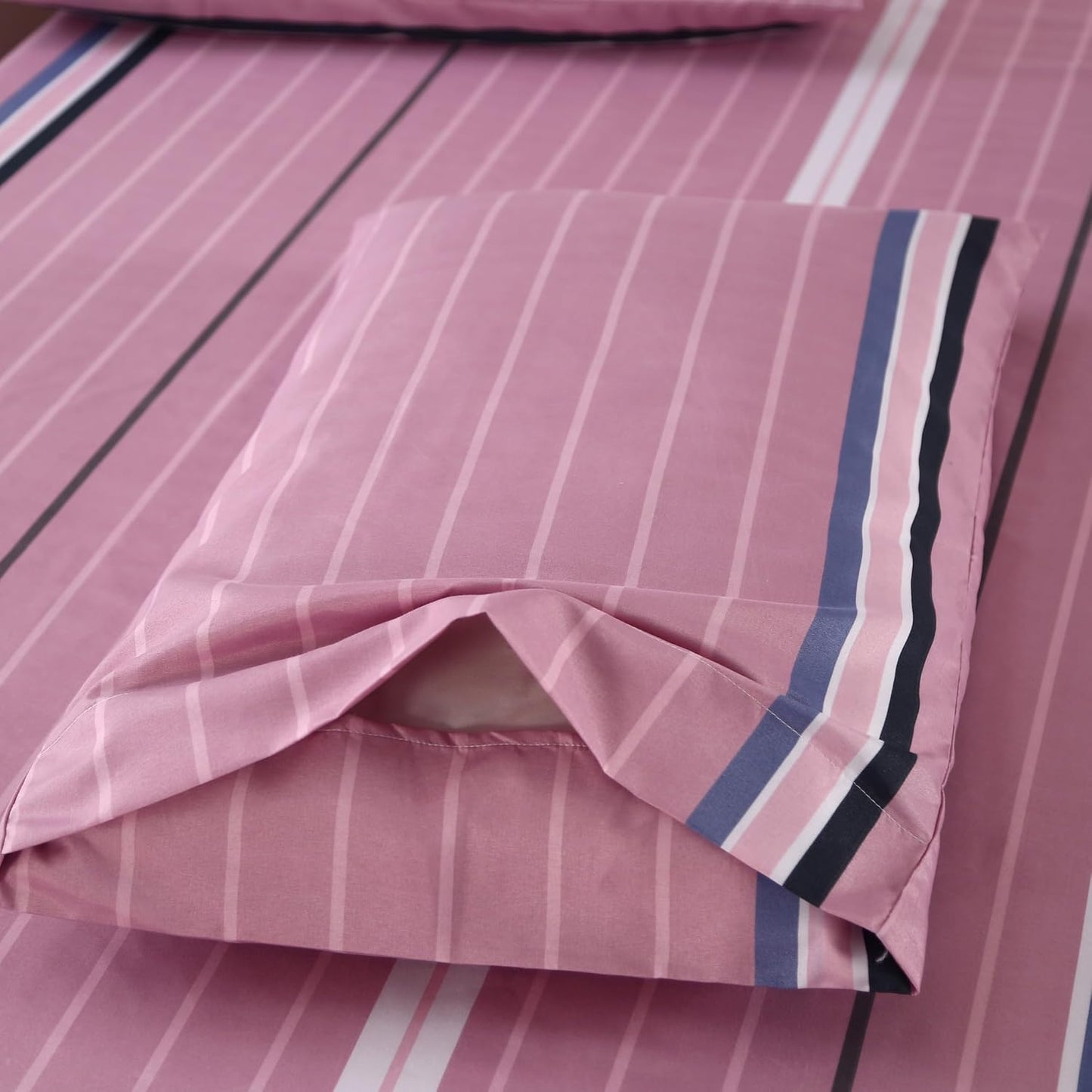 SDIII 4 Pieces Pink Striped Full Sheets Set, Soft Microfiber Striped Sheets Full Size Deep Pocket, Hot Pink Stripe Bed Sheet All Season
