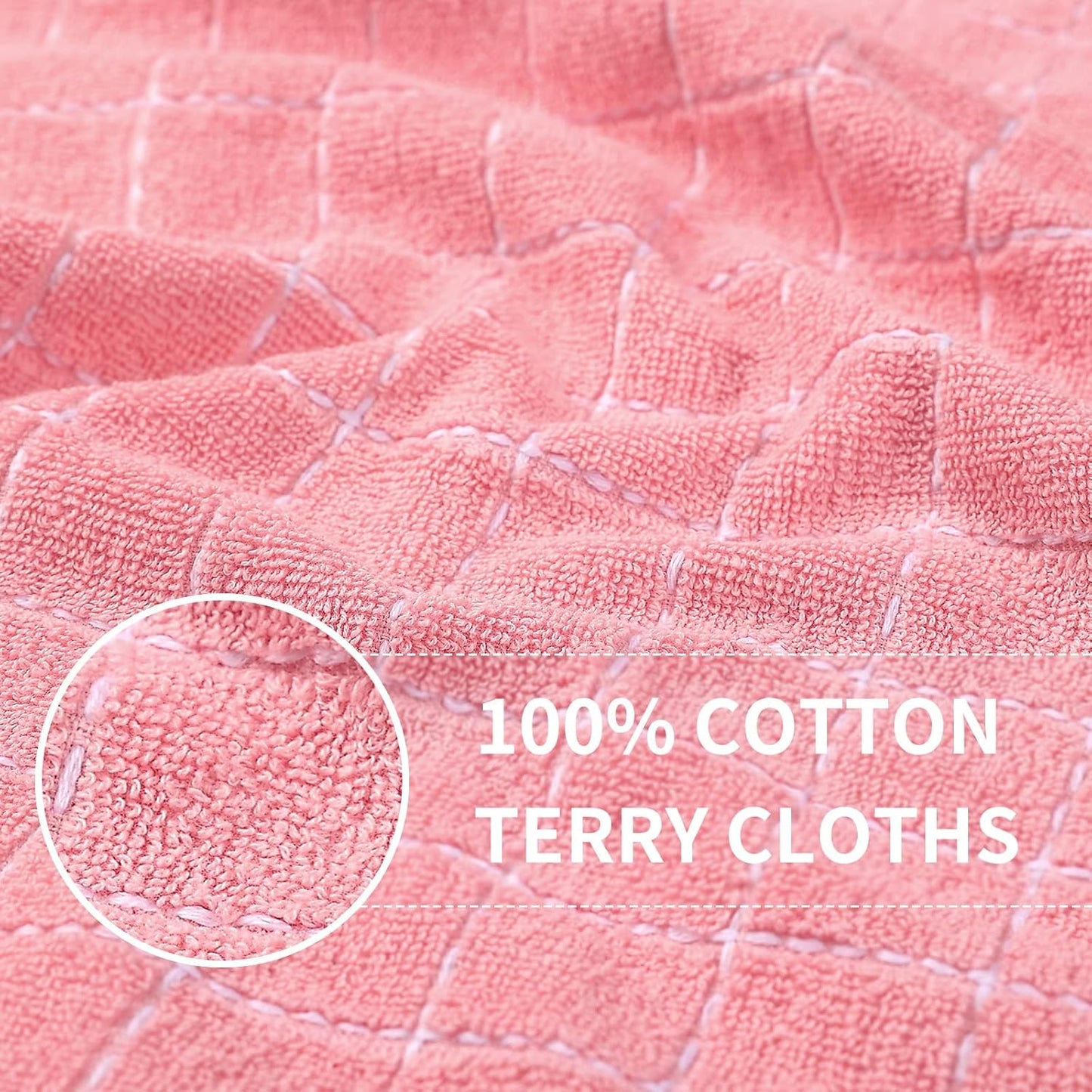 Homaxy 100% Cotton Terry Kitchen Towels(Pink, 13 x 28 inches), Checkered Designed, Soft and Super Absorbent Dish Towels, 2 Pack