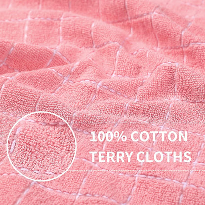 Homaxy 100% Cotton Terry Kitchen Towels(Pink, 13 x 28 inches), Checkered Designed, Soft and Super Absorbent Dish Towels, 2 Pack
