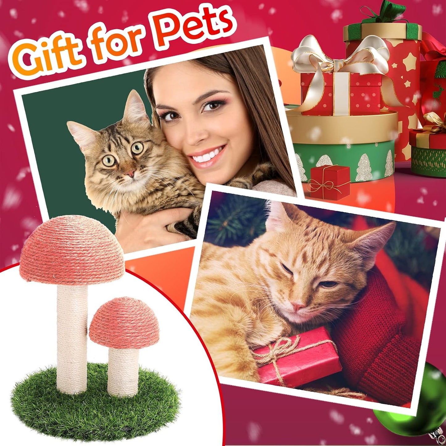 PowerKing Mushroom Cat Scratching Post, 15 x12 Inches Claw Scratching Post for Kitty, Natural Sisal Cat Scratchers Pole, Cat Interactive Toys, Cat Tree Tower (Pink)