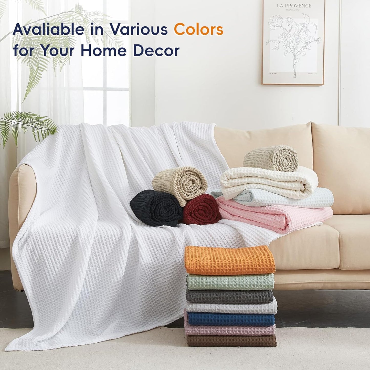 PHF Ultra Soft Waffle Weave Blanket King Size 104"x 90"- Washed Lightweight Breathable Cozy Woven Blanket for Bed - Aesthetic Decor for Couch Bedding Sofa Home Car - Light Pink
