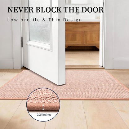 YIHOUSE Pink Bathroom Rugs Sets 2 Piece, Quick Dry Thin Bath Mat with Toilet Rug, Non Slip Absorbent Machine Washable, Bath Rugs for Tub Sink Home Decor (17"x24" + 17.5"x24" U-Shaped)