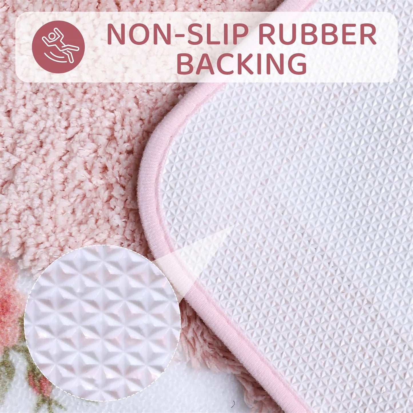 Rose Bathroom Rugs Sets 3 Piece,Flower Bath Carpet, Soft Absorbent Microfiber Floral Bath Rugs and U-Shaped Contour Toilet Rug Area Rug Set, Coquette Bath Mat Set for Bathroom, Pink