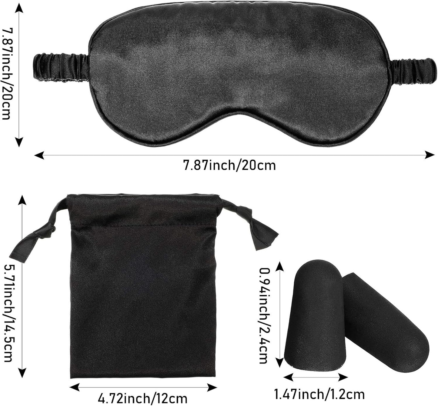 Silk Satin Sleeping Mask Eye Mask Set Include 2 Blindfold Eyeshade Elastic Strap Double Layer Silk Filling Eye Cover 2 Ear Plugs 2 Storage Bags for Women and Men Sleep Travel Nap (Black, Pink)