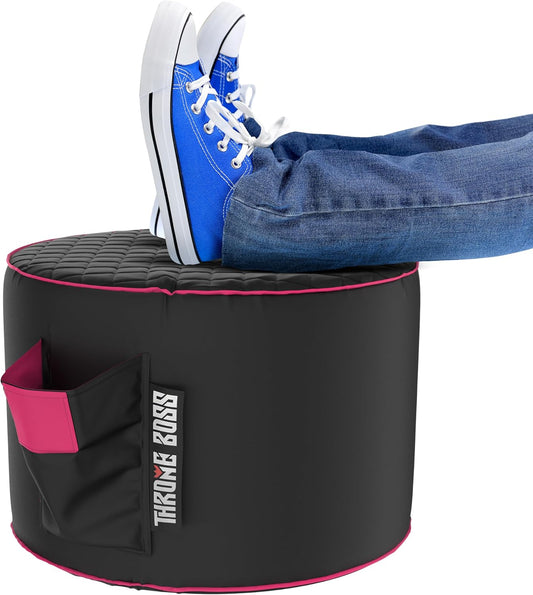 Throne Boss Gaming Footstool - Cover ONLY No Filling - Matching Bean Bag Chair Pouf/Ottoman - Round Gamer Foot Stool Footrest with Drink Holder (Pink)