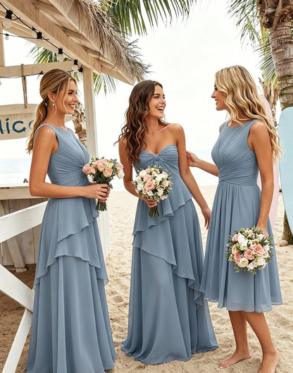 Strapless Bridesmaid Dresses Long for Women Chiffon Tiered Aline Formal Evening Dress ZU171