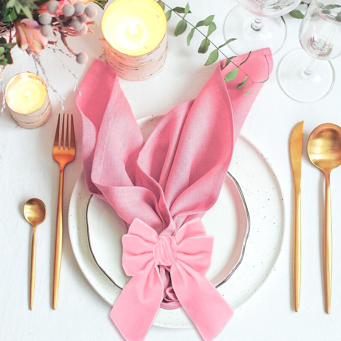 FYSUIMU 10Pcs Large Bow Napkin Rings Velvet Pink Bowknot Napkin Holder Chic Napkins Buckle Dinner Table Ring for Wedding Valentine’s Day Party Table Decor