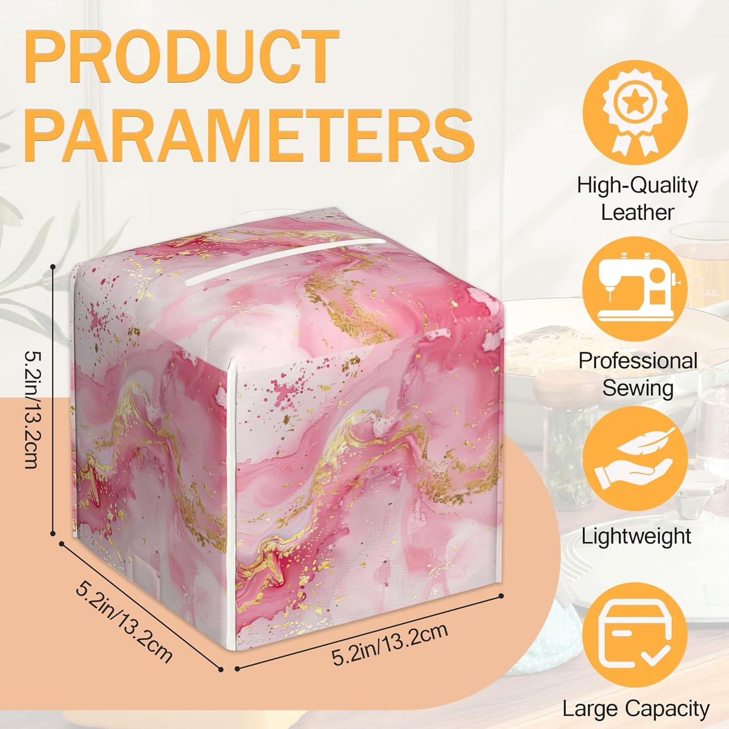Blue Pink Gold Liquid Marble 2 Pcs Tissue Box Holder Square Tissue Box Cover Facial Cube Napkin Organizer Dispenser for Bedroom Office Bathroom Decor