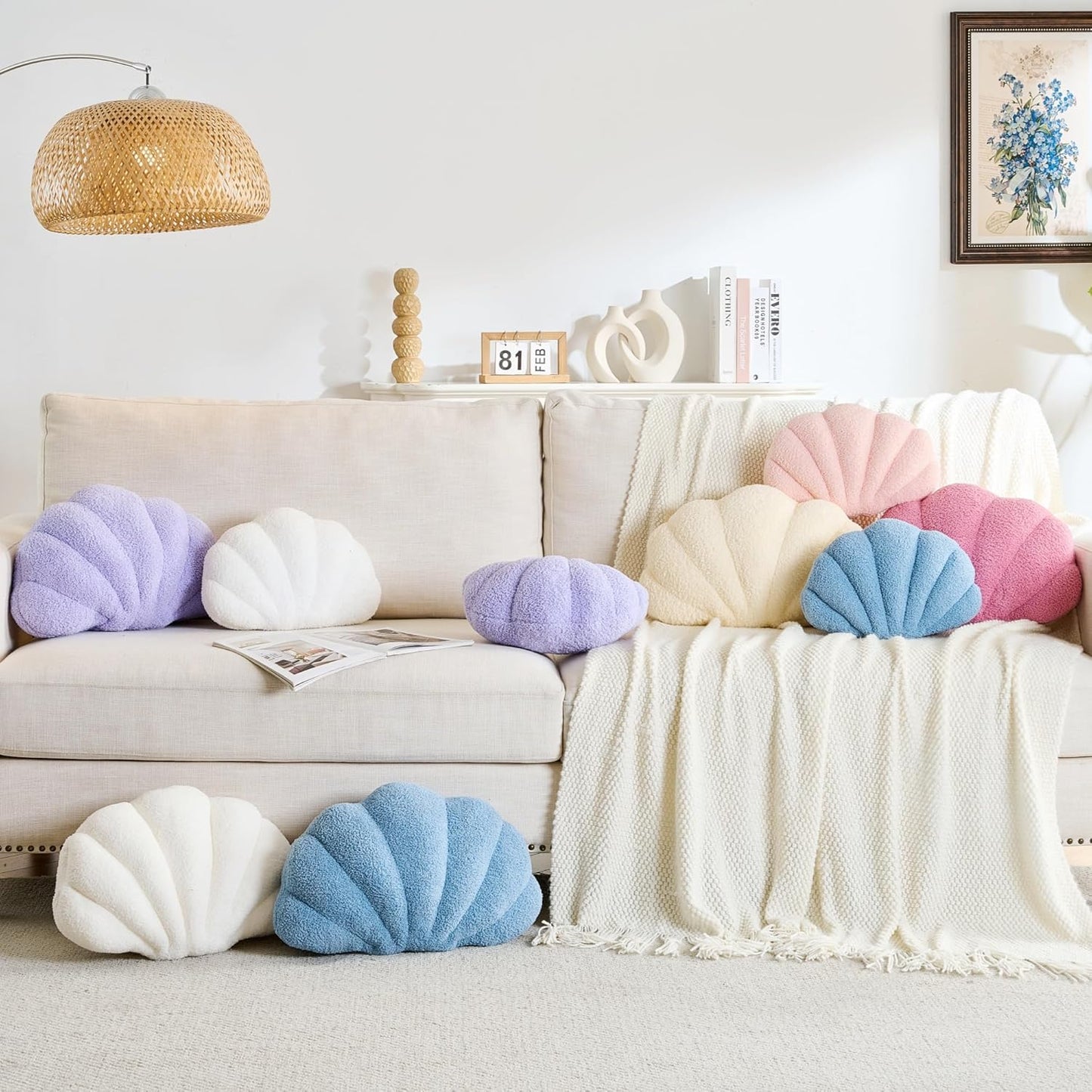 CANGHI Shell Pillow Seashell Decorative Pillow Light Pink Beachy Coastal Shell Shaped Throw Pillows 13x10 Inch Soft Ocean Beach Sea Shell Plush Pillows Cushion for Bed Couch Living Sofa Room Decor